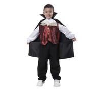 Carnavalife Disfraz Vampiro Niño Lujo 3-12 años, Disfraz Halloween Niño, Disfraz Conde Dracula Niño, Chaleco y Camisa+Pantalones+Capa+Gargantilla (5-6 años, Sin Bastón)