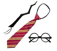 Carnavalife Gafas de Mago Potter de Plástico, Marco de Gafas Redondo para una Fiesta de Harry, Varita y Corbata (Modelo rojo A)