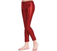 Carnavalife Leggings Brillantes para Niña 4-12 Años, Cintura Elástica y Largo hasta el Tobillo, Mallas para Danza Disco Jazz Baile y Fiesta (Rojo, 12 años)