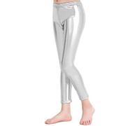 Carnavalife Leggins Niña Brillantes para Niña 4-12 Años, Cintura Elástica y Largo hasta el Tobillo, Mallas para Danza Disco Jazz Baile y Fiesta (8 años, Plateado)