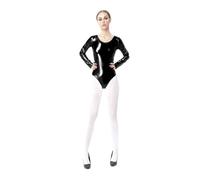 Carnavalife Maillot Ballet Brillo Mujer, Maillot gimnasia ritmica Mujer, Mallot de ballet/danza Manga Larga,Camiseta Body para Mujer, Pide dos tallas más por favor (M, Negro)