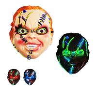 Carnavalife Mascara Chucky Led Neon3 modos Luz, Mascara Led Halloween Chucky, Mascara Muñeca Asesina, Mascara Halloween Adolescente Adulto Talla Unica (VERDE & AZUL NEON)
