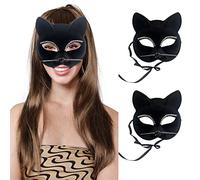 Carnavalife Máscara de Gato Sexy para Mujer, Máscara Negro de Media Cara, Máscara Misteriosa de Gato para Disfraces Máscara Cosplay de Catwoman, 2PCS