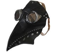 Carnavalife Máscara doctor peste steampunk pico largo con gafas, cuero sintético negro; accesorio disfraz Halloween cosplay adulto unisex, correas ajustables (Máscara Negro, 1)