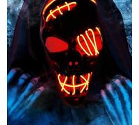 Carnavalife Mascara Halloween con luz LED - Mascara neon ghostface LED de esqueleto halloween terror, shining app mask purga para halloween carnaval (Naranja, Esqueleto)