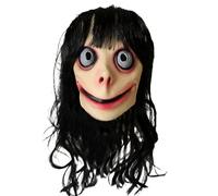 Carnavalife Máscara Momo látex cabeza completa con cabello largo negro, accesorio disfraz Halloween cosplay adulto unisex, talla única (Máscara con pelo, 1)