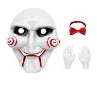 Carnavalife Mascara Saw Asesino, Mascara Saw Halloween, Clown Saw Billy Mask,Mascara Halloween Adulo,Mascara Halloween Terror Pelicula (MASCARA SAW+PAJARITA+GUANTES)