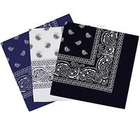Carnavalife Pack 3 Pañuelos Bandanas de Paisley de Algodón para Cuello Pulsera Cabeza Unisex (azul+blanco+negro, talla única)