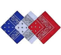 Carnavalife Pack 3 Pañuelos Bandanas de Paisley de Algodón para Cuello Pulsera Cabeza Unisex (azul+blanco+rojo, Talla única)