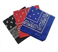 Carnavalife Pack 3 Pañuelos Bandanas de Paisley de Algodón para Cuello Pulsera Cabeza Unisex (negro+rojo+azul, Talla única)