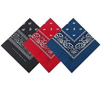 Carnavalife Pack 3 Pañuelos Bandanas de Paisley de Algodón para Cuello Pulsera Cabeza Unisex (negro+rojo+azul oscuro, Talla única)