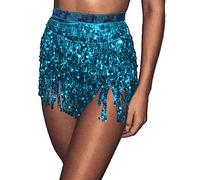 Carnavalife Pañuelo Danza del Vientre, Falda de Pañuelo con Monedas de Lentejuelas Brillantes, Cinturón Danza del Vientre Mujer (Salsa Celeste)