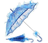 Carnavalife Paraguas Mujer de Encaje para Boda y Cosplay, Regalos Romanticos para Mujer, Accesorios para Disfraces 80s, 55cm y 75cm (75cm, Azul)