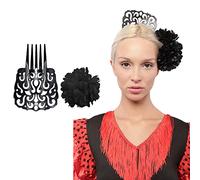 Carnavalife Peineta Flamenca Grande 18 * 13CM y Clips de Pelo de Flor para Fiestas Sevillana, Pack 2PCS (Negro Liso)
