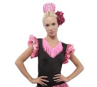 Carnavalife Peineta Flamenca Grande 18 * 13CM y Clips de Pelo de Flor para Fiestas Sevillana, Pack 2PCS (Fucsia Negro Punto)