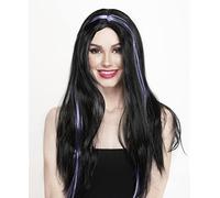 Carnavalife Peluca de Vampiresa Diablo de Halloween para Mujer, Pelo Largo y Liso de Cosplay, Pelucas Sintéticas de Fibra Resistente al Calor de Alta Temperatura (Negro/Morado)