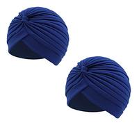 Carnavalife Plisado Cabeza Turbante Gorra Sombrero India Capucha de Turbante de Sol Árabe Festival Vintage Color Liso Unisex (Azul x 2)
