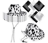 Carnavalife Sombrero 12 PCS Cowboy Cowgirl de Vaquero con Pañuelo Bandanas Paisley de Algodón Toy Story Western Occidental Oeste Country Disfraz para Adulto y Niños (Sombrero Cowboy 6 Vaca)