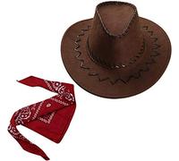 Carnavalife Sombrero Cowboy Cowgirl de Vaquero con Pañuelo Bandanas Paisley de Algodón Toy Story Western Occidental Oeste Country Disfraz para Adulto y Niños (Marrón, Adulto/58cm)