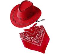 Carnavalife Sombrero Cowboy Cowgirl de Vaquero con Pañuelo Bandanas Paisley de Algodón Toy Story Western Occidental Oeste Country Disfraz para Adulto y Niños (Rojo, Niños/54cm)