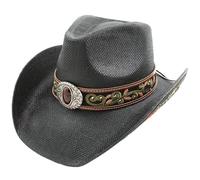 Carnavalife Sombrero de Cowboy/Cowgirl de Paja Fuerte Panamá, Sombrero Texas, Sombrero Vaquero Bordado Floral Unisex Talla única Hombre Mujer Coachella (FR/ES, Letras, Talla única, LM10745 Negro)