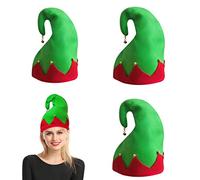 Carnavalife Sombrero Elfo de Navidad con Cascabeles, Gorro Papá Noel para Adulto, Gorro de Elfo de Fieltro de Rojo y Verde, Accesorios para Disfraces de Fiesta, 3 Piezas