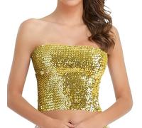 Carnavalife Tops Cortos y Atrevidos para Mujer con Lentejuelas, Top de Tubo Metálico sin Tirantes para Looks de Fiesta y Club (FR/ES, Letras, S, M, Regular, Regular, Dorado)