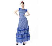 Carnavalife Vestido Flamenca Mujer para Disfraz de Sevillana, Traje Flamenca para Mujer de Feria, Disfraz Vestido Negro para Adultos, Talla L y XL (XL, Azul)