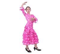 Carnavalife Vestido Flamenca Niña con Diseño de Lunares y Peineta a juego, Traje Sevillana Bebe Niña y Chica, Ideal para Disfraz Flamenco y Sevillana, Talla 5-6 Años, Fucsia