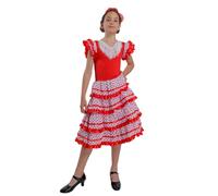 Carnavalife Vestido Flamenca Niña para Disfraz Flamenco Sevillana Bebe y Chica, Trajes Sevillianos Niña con Diseño de Lunares, 1-14 años (Rojo/Blanco, 6 años)