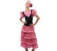Carnavalife Vestido sevilliana, disfraz de sevilliana, traje flamenca adulta, disfraz flamenco para feria de abril, andaluz, cordobes, carnaval, halloween (Fucsia, L)