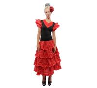 Carnavalife Vestido sevilliana para Feria de Abril, Vestido Flamenco Andaluz, Vestido Rojo para Disfraz de sevilliana (Rojo/Negro, M)