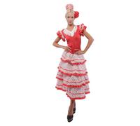 Carnavalife Vestido sevilliana para Feria de Abril, Vestido Flamenco Andaluz, Vestido Rojo para Disfraz de sevilliana (Rojo/Blanco, L)