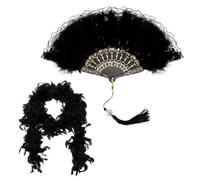 CarnavalsTeufel - Boa de plumas con compartimentos negros, boa de plumas negras, estola de plumas, disfraz de carnaval, plumas de pavo mullidas, boa para carnaval, baile, boda, fiesta de los años 20