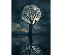 Carnet Silhouette Arbre et Lune: A5, Couverture souple, 240 Pages Quadrillées, Brillant