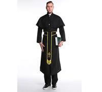 Carnival Halloween Classic Couples Church Priest Nun Habit Costume Traditional Religious Black Robe Cosplay Fancy Party Dress-Man 01,XXL