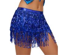 Carnival New Year's Eve Rock Damen Glitzer Minirock Damen Sexy Pailletten mit Fransen Tanzrock elastischer Bund Glitzrock für Bühnenauftritt Latein Tanzkleidung Festival Kostüm, 01-azul real, Talla