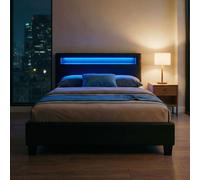 CARO-Möbel Carolina de Muebles tapizada (Piel sintética Cama Individual Mirasol, en Negro, con iluminación LED, 120 x 200 cm, Incluye somier)