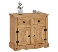 CARO-Möbel Cómoda Salsa de pino macizo barnizado, con 2 cajones y 2 puertas, estilo rústico, armario de buffet