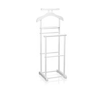 CARO-Möbel Herrendiener Medina, Blanco - Perchero con percha para pantalones y saco, maniquí mudo con estante para joyas o relojes, perchero para dormitorio, MDF/Metal