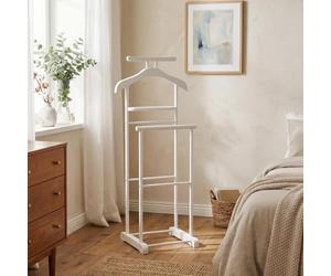 CARO-Möbel Herrendiener Medina, Blanco - Perchero con percha para pantalones y saco, maniquí mudo con estante para joyas o relojes, perchero para dormitorio, MDF/Metal