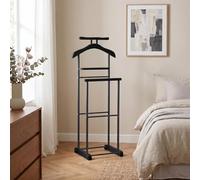 CARO-Möbel Herrendiener Medina, Negro - Perchero con percha para pantalones y percha para chaqueta, maniquí silencioso con estante para joyas o relojes, perchero para dormitorio, MDF/Metal