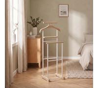 CARO-Möbel Herrendiener Medina, roble Sonoma/Blanco - Perchero con percha para pantalones y saco, maniquí silencioso con estante para joyas o relojes, perchero para dormitorio, MDF/Metal