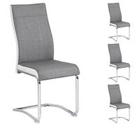 CARO-Möbel Silla de comedor Alba Juego de 4 sillas de cocina, silla de cocina, silla de swing, tapicería de tela en color gris y blanco, estructura metálica cromada
