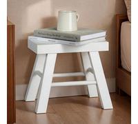 CARO-Möbel Taburete Rosal blanco - Taburete de madera rectangular con 4 patas y travesaños, decorativo para plantas o reposapiés