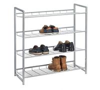 CARO-Möbel Zapatero con 4 compartimentos para 16 pares de zapatos, 81 cm de ancho, metal lacado en plata