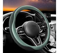 Carodi Funda para Volante de Coche, Piel y Tela de Seda de Hielo Transpirable, cómoda, Antideslizante, cálida en Invierno y Fresca en Verano, Universal de 15 Pulgadas (Verde)