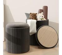 Caroeas Otomana redonda con almacenamiento, juego de 2, otomana tapizada de terciopelo, taburete de tocador para maquillaje, reposapiés otomano para sala de estar, dormitorio, color negro