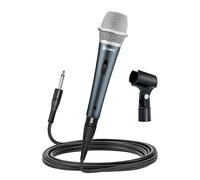 CAROL E dur-916S - Micrófono vocal con cable XLR plateado para cantar, micrófono supercardioide dinámico con sistema de montaje de doble choque para karaoke y hablar en público, incluye clip de