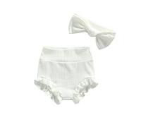 Carolilly Bermudas Bebé de Algodón Pantalones Cortos para Niña Recién Nacida Ropa Interior Bragas Verano Braguitas Elásticas de Volantes + Diadema Shorts Baby Girl Casual (Blanco 1, 3-6 Meses)